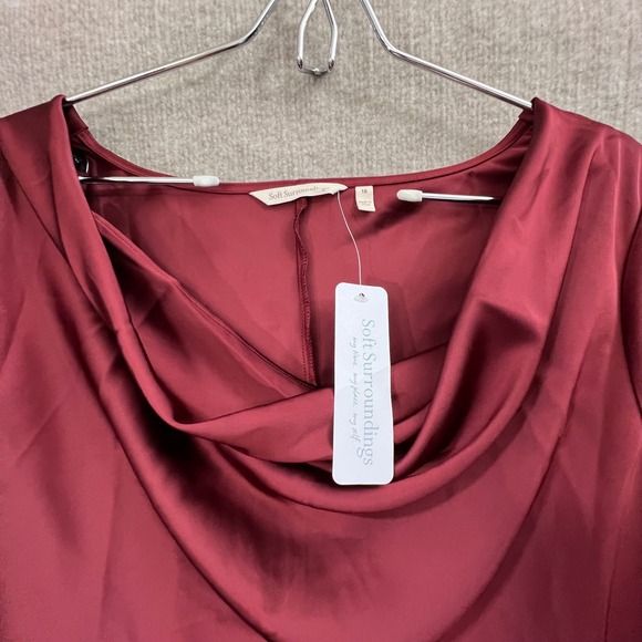 Soft Surroundings Solange Cabernet Satin Cowl Neck Long Sleeve Maxi Dress Sz 18 - Picture 2 of 7